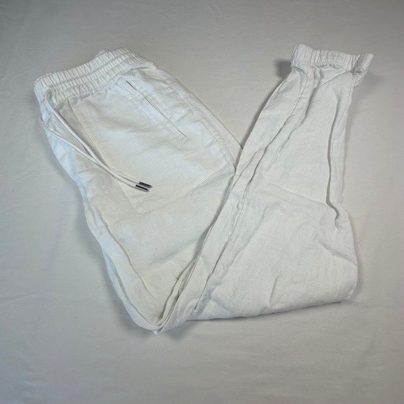 Pants - Athleta White Linen Blend Jogger Pants‎ Drawstring Waist Elastic Cuffs Casual 4